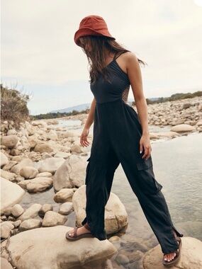 Free People Black  Strappy Utility Jumpsuit